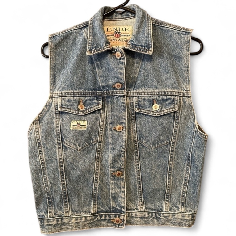ENUF Vintage 90s E.N.U.F. Sunflowers & American Flag Denim Vest Size M Rare Find